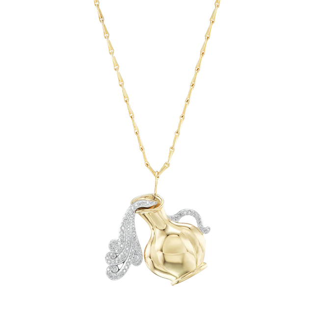 Image 1 of 1 - GOLD - BRENT NEALE Large Zodiac Pendant Necklace featuring 18K yellow gold, platinum and diamond rounds. 36mm x 43mm. Chain: 18" Wheat Chain.