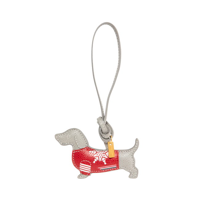 Image 1 of 2 - GREY - THOM BROWNE Hector in Sweater Leather Bag Charm featuring full-grain calfskin leather. Made in Italy.