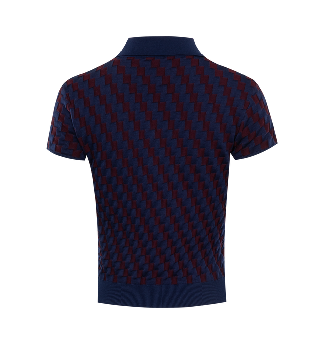 Image 2 of 2 - NAVY - Loewe sweater crafted in lightweight 3D cotton jacquard featuring two-tone 3D effect cotton knit in a small fit, short length with polo collar, ribbed collar, cuffs and hem. Made in Italy. 
