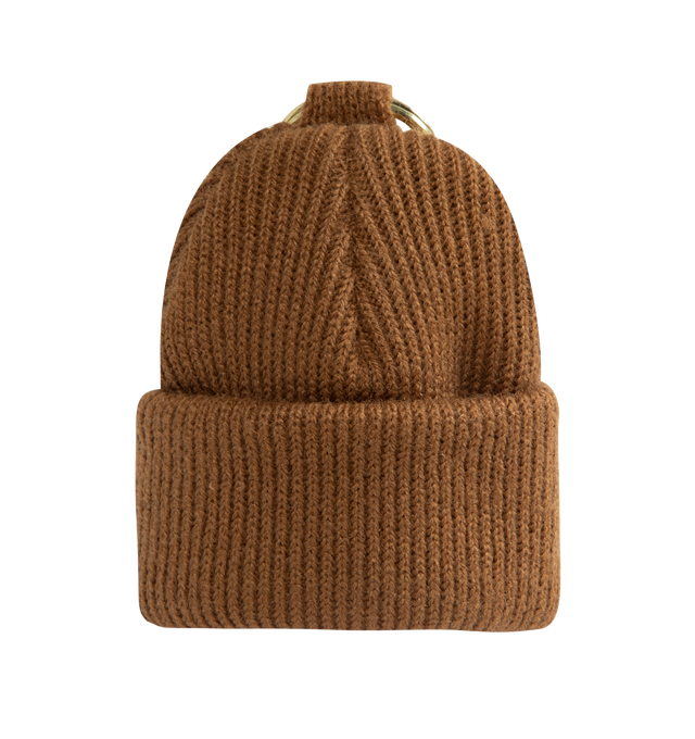 Image 2 of 2 - BROWN - CARHARTT WIP Mini Watch Hat Keychain featuring soft rib knit construction, woven Square Label on the front and metal keyring.