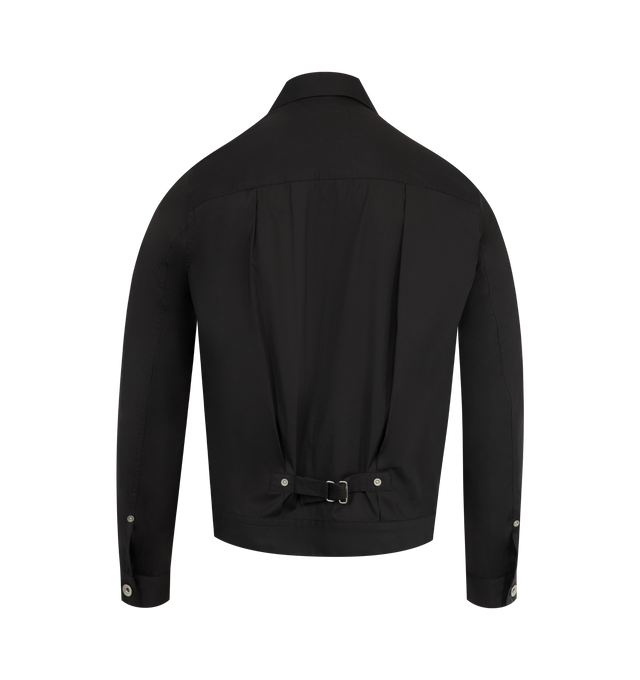 Image 2 of 2 - BLACK - SACAI Poplin Jacket featuring classic collar, front button fastening, long sleeves, buttoned cuffs, two side slit pockets, adjustable cinched back and straight hem. 100% cotton.