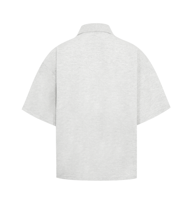 Image 2 of 2 - GREY - SAINT LAURENT Oversized Polo Shirt in piqu featuring drop shoulders, logo embroidery at the chest, short sleeves, half-button placket and polo collar. 50% cotton, 50% polyester. Made in Italy.