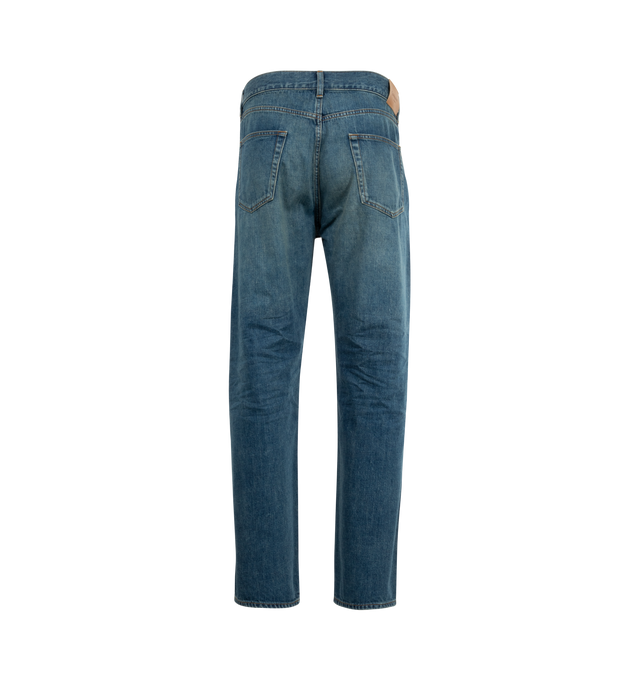 Image 2 of 3 - BLUE - SAINT LAURENT Long Mick Jean featuring mid-rise, five-pocket jeans, long straight leg and zip fly. 100% cotton. Made in Japan.