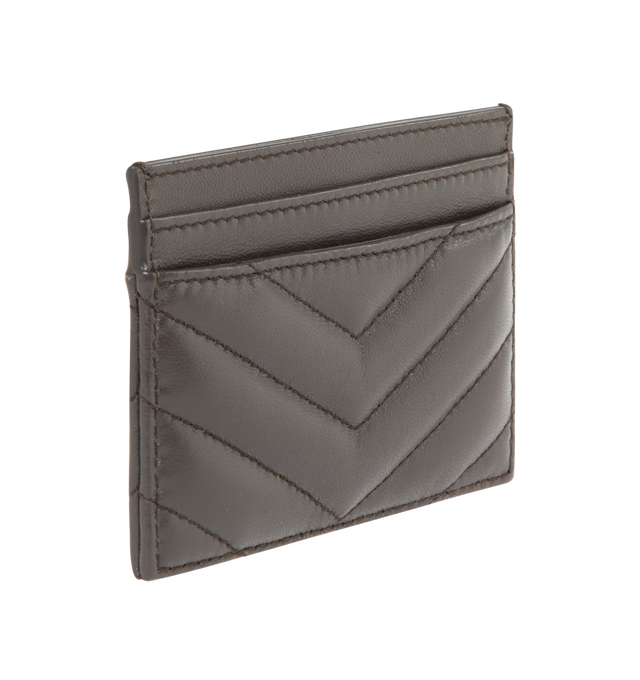 Image 2 of 3 - BROWN - SAINT LAURENT Monogram Card Case featuring five card slots, gold tone hardware, cassandre and chevron-quilted overstitching. 4 X 2.8 X 0.1 inches. 100% lambskin. Made in Italy.