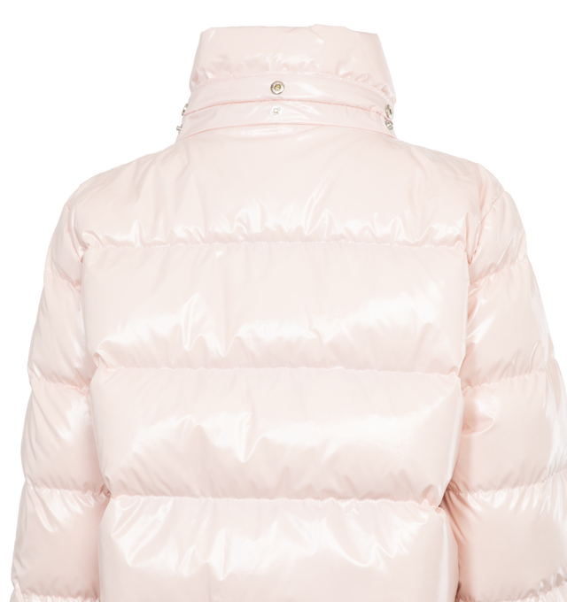 Image 3 of 4 - PINK - MONCLER Andro Jacket featuring longue saison lining, down-filled, detachable and adjustable hood, zipper closure, zipped welt pockets and elastic hem and cuffs. 100% polyamide/nylon. Padding: 90% down, 10% feather. Made in Bulgaria. 