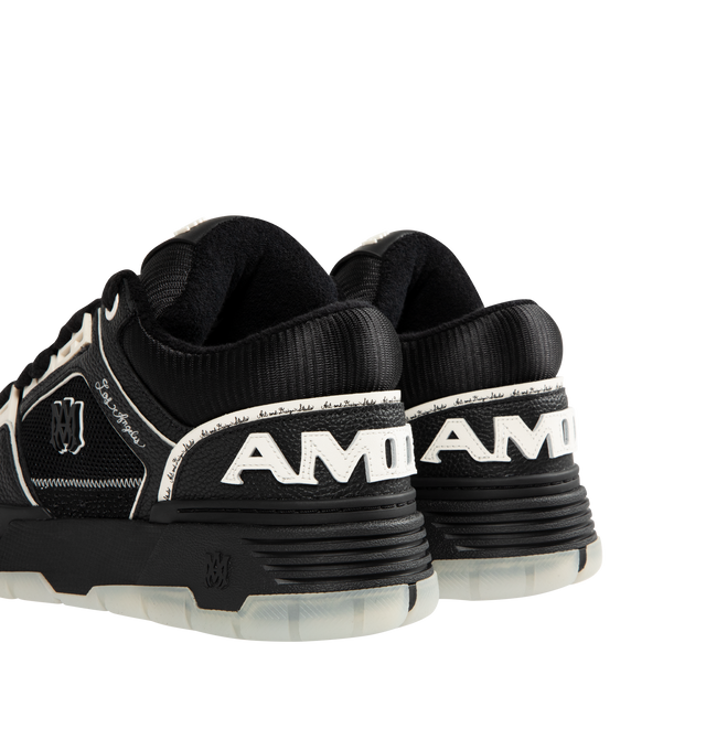 Image 3 of 5 - BLACK - AMIRI MA-1 Leather High-Top Sneakers featuring flat heel, round toe with perforations, lace-up vamp, logo on the tongue, padded collar, logo on the heel and midsole, MA hardware on the side and exaggerated rubber outsole.