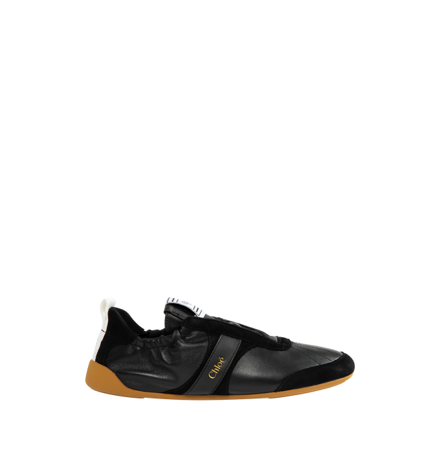 Image 1 of 5 - BLACK - CHLOE Kick Sneaker featuring nylon and suede in an ultra-light silhouette with a flexible recycled rubber sole for a second-skin effect, Chlo logo signs the side and the back loop and boxing-style Chlo label on the tongue.