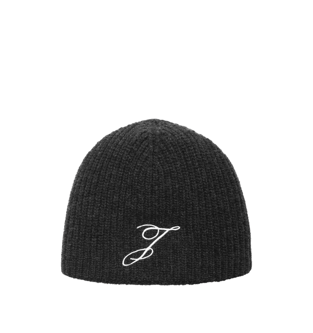 Image 1 of 1 - GREY - JACQUEMUS Le Bonnet Espiral Merino Wool Beanie featuring ribbed knit, extrafine Italian wool and embroidered with monogram. 100% merino wool. Made in Italy.