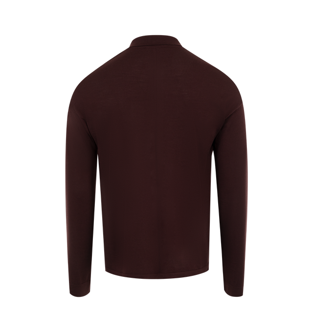 Image 2 of 2 - RED - The Row Men's long-sleeved polo in extra fine wool jersey with 3-button collar, boxy fit, and signature center back detail. 100% Wool. Made in Italy.
