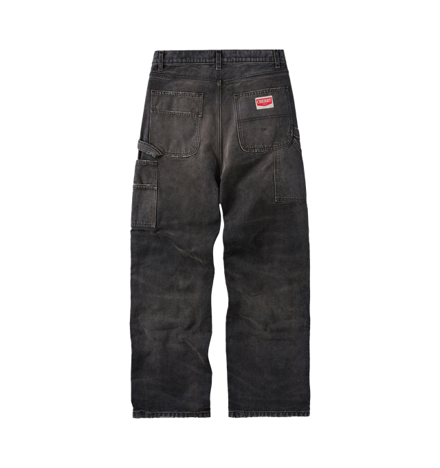 Image 2 of 6 - BLACK - Cherry LA Wide Leg Double Knee Pants are crafted from durable cotton canvas and feature a wide-leg silhouette with reinforced double-knee construction. Designed with a vintage-washed finish and distressed detailing throughout, this workwear-inspired style is finished with branded nickel hardware and a signature logo label at the back pocket. Main Material: Cotton Canvas. Fit: Wide Leg. Made in Los Angeles, California.