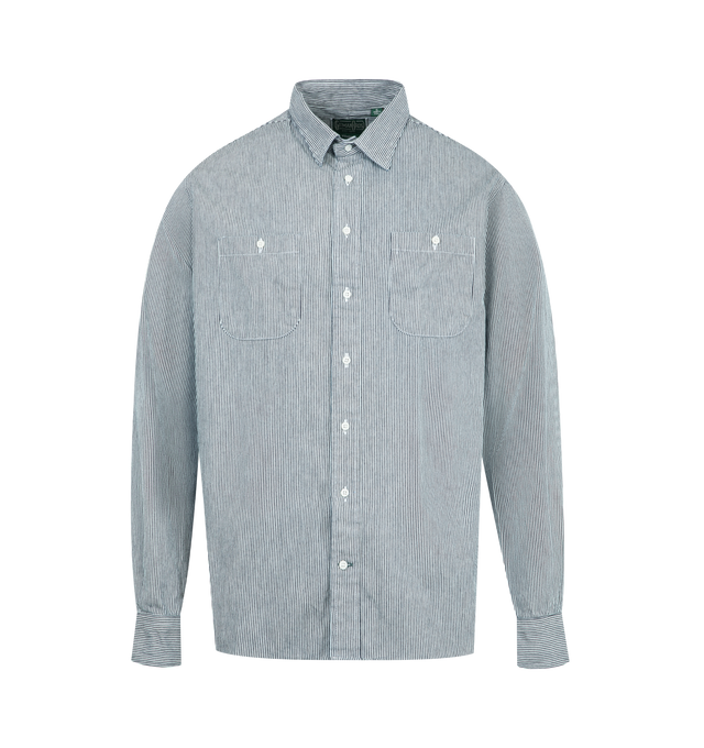 Image 1 of 2 - BLUE - GITMAN BROS Denim Work Shirt featuring chalk button front closure, two front chest pockets, two rear side pleats, long sleeves and button cuffs. 100% cotton.