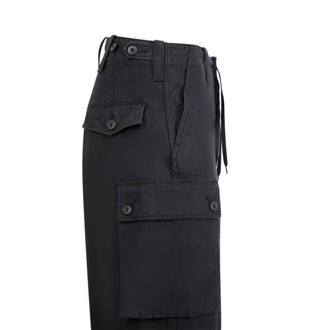 Image 3 of 3 - NAVY - ORSLOW Wide Fit Cargo Pants featuring relaxed fit, two front pockets, two rear pockets, two cargo pockets, darted knees, adjustable waist pull, adjustable drawstring at hem and zip fly. 100% cotton.