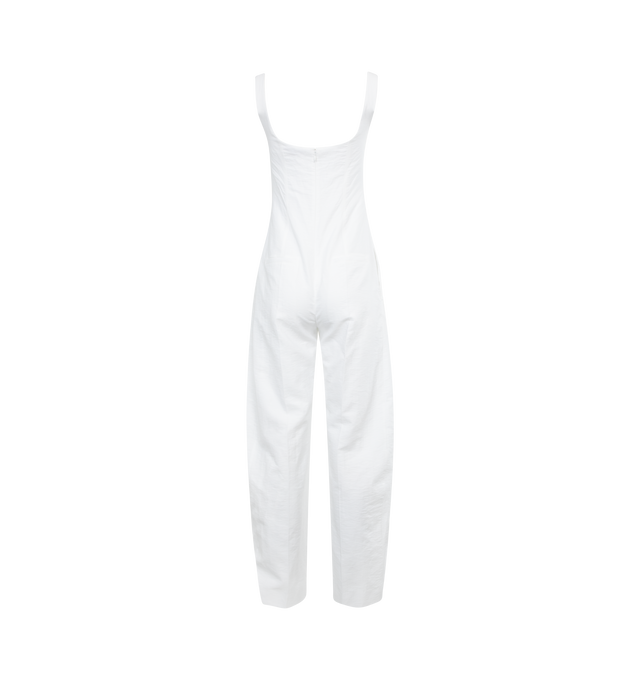 Image 2 of 3 - WHITE - STELLA MCCARTNEY Corset Jumpsuit featuring square neck, boning at front, four-pocket styling, mock-fly, creased legs, fixed shoulder straps, concealed zip closure at back and full acetate and silk-blend crepe lining. 49% linen, 40% cotton, 11% polyamide. Lining: 73% acetate, 27% silk. Made in Hungary. 