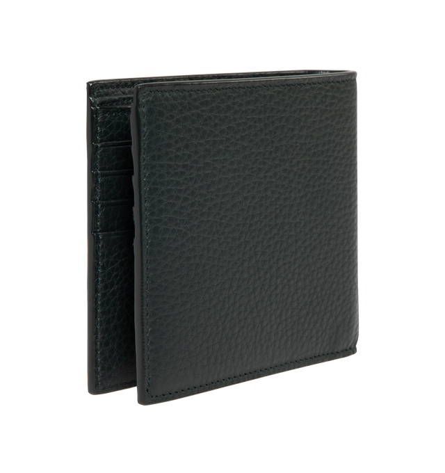 Image 2 of 3 - GREEN - Saint Laurent Mens Wallet is crafted from black leather. Features a classic bifold silhouette, interior card slots and bill compartment, silver-tone hardware, and embossed Saint Laurent logo. Main Material: 100% Leather. Made in Italy.