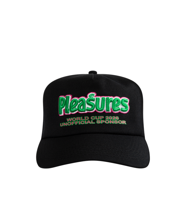 Image 1 of 2 - BLACK - Pleasures Mens 5-Panel Snapback Cap features a five-panel construction with a mid-profile crown and adjustable snapback closure. Main Material: 85% Wool, 15% Acrylic. Made in China.