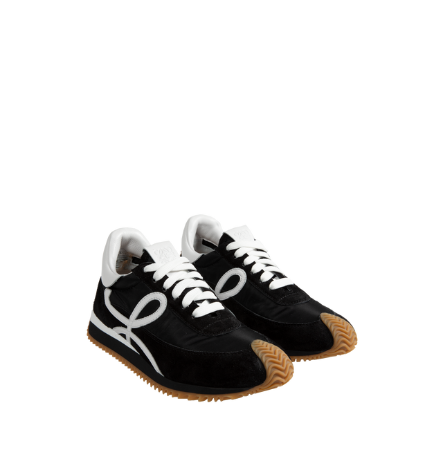 Image 2 of 5 - BLACK - LOEWE Lace-up runner sneaker crafted from nylon and brushed suede, featuring an L monogram on the quarter and gold embossed LOEWE logo on the backtab. The textured honey-coloured rubber outsole extends to the toe-cap and on to the back of the heel. Made in Italy.