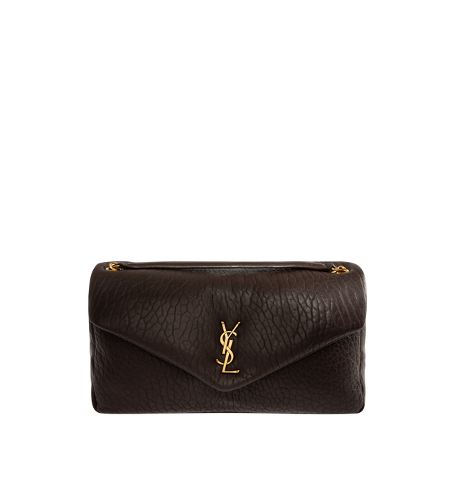 Image 1 of 4 - BROWN - SAINT LAURENT Calypso Large Bag featuring grosgrain lining, snap button closure and one interior pocket. 11" X 8.7" X 4.7". 95% lambskin, 5% brass.