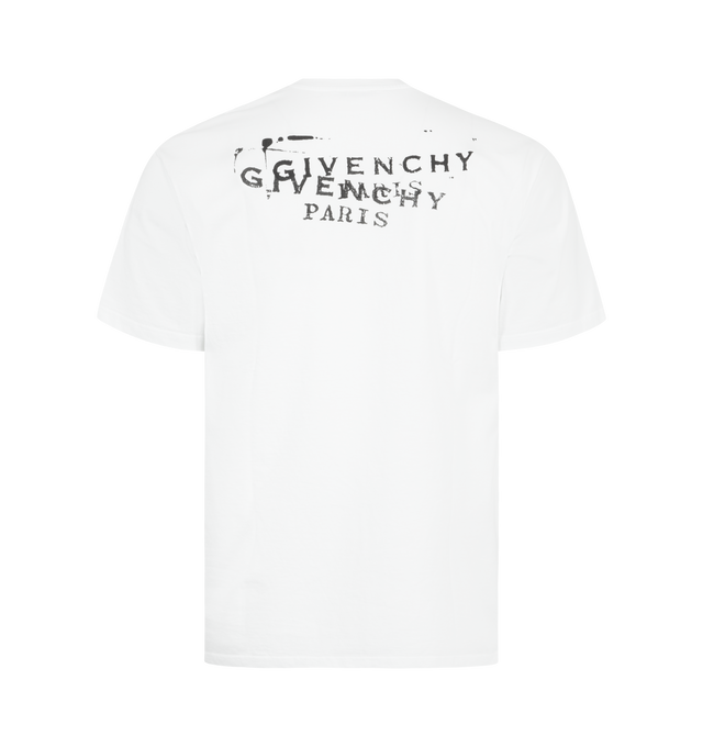 Image 2 of 2 - WHITE - GIVENCHY Regular Fit T-Shirt featuring short-sleeves, crew neck, small GIVENCHY Stamp print on the chest and GIVENCHY Stamp print on the back. 100% cotton. Made in Portugal.