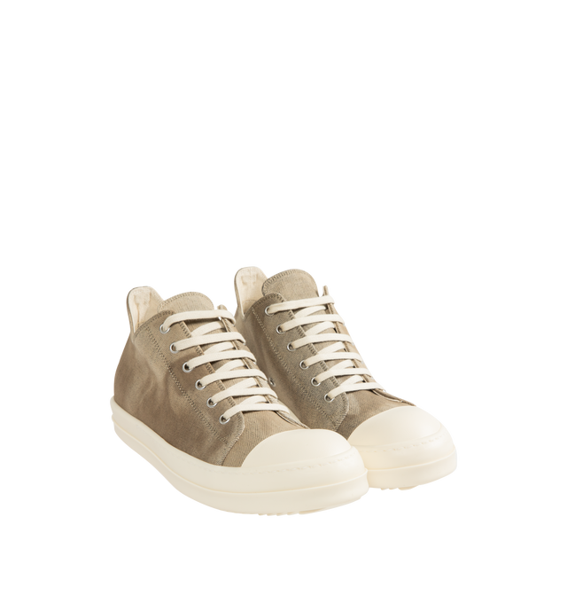 Image 2 of 5 - BROWN - DRKSHDW Low Sneaks Sneakers featuring lace-up style, denim upper, rubber toe caps, stacked midsoles and shark-tooth soles. Made in Italy.