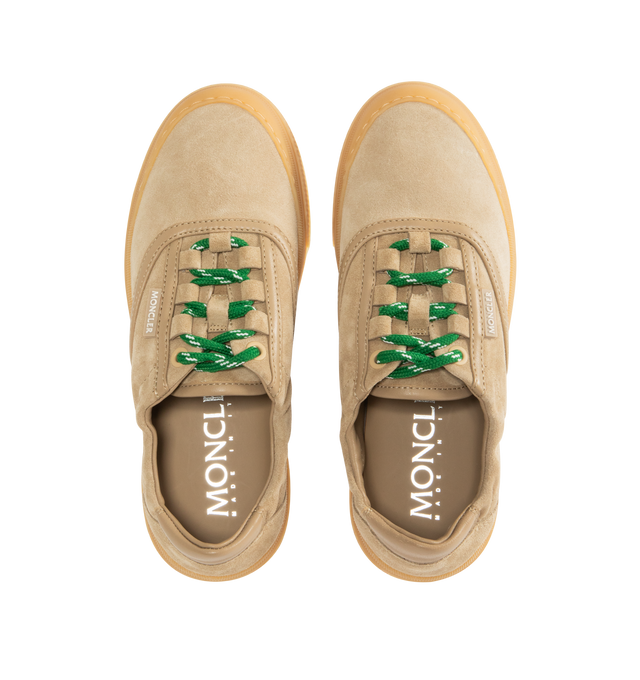Image 5 of 5 - BROWN - MONCLER Vera Leisure Suede Sneakers featuring suede upper, leather lining, lace-up, and rubber sole. Upper: suede. Sole: 100% elastodiene.