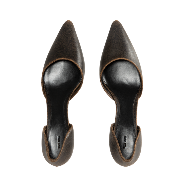 Image 4 of 4 - BROWN - THE ROW Liisa Kitten D'Orsay Heel in waxed calfskin suede with pointed toe and leather sole. 1.5 in. heel. 100% calfskin suede. Lined in 100% lambskin leather. Made in Italy.