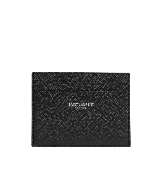 Image 1 of 3 - BLACK - SAINT LAURENT Pebble Grain Card Case has four card slots and one slip pocket. 3.9 x 3.1 x 0.1 inches. 100% leather. Made in Italy.