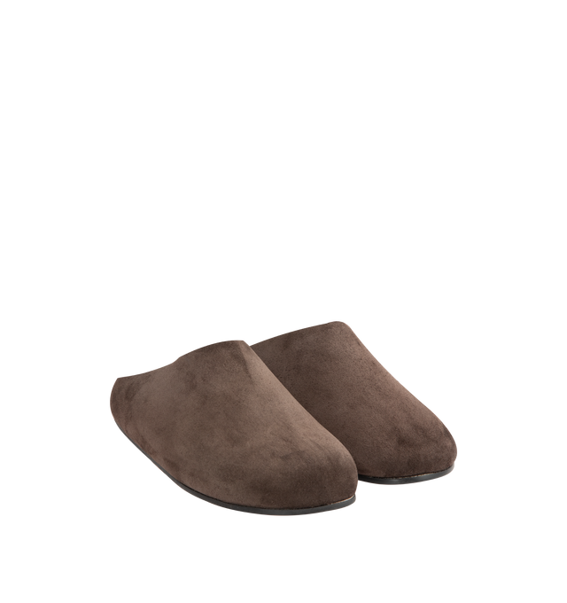 Image 2 of 4 - BROWN - THE ROW Hudson Slide featuring relaxed slip-on shoe in natural suede with round toe, contoured footbed and rubber sole. 100% calfskin leather. Rubber sole. Made in Italy.