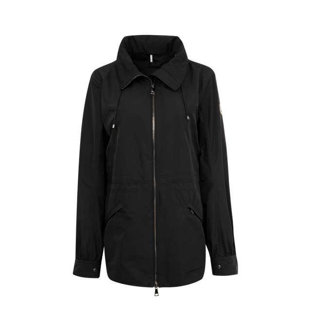 Image 1 of 4 - BLACK - MONCLER Enet Hooded Parka Jacket featuring technical twill lining at the front, pull-out hood, adjustable collar, zip closure, zipped pockets, waistband with drawstring fastening, adjustable cuffs, fitted waist and elasticized belt. 100% polyester.