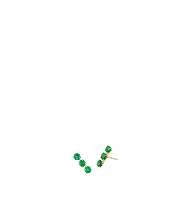Image 1 of 1 - GREEN - JEMMA WYNNE Triple Emerald Studs featuring 18K yellow gold and large prong set 2ct Emeralds. Made in NYC.
