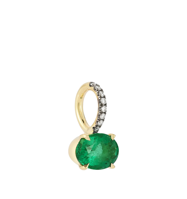 Image 3 of 3 - GREEN - JEMMA WYNNE Horizontal Ambian Oval Emerald and Diamond Prive Charm featuring 18kt yellow gold, One of a Kind, horizontal oval emerald stone set in yellow gold with blackened pave diamond bail. 1.8CT emerald, .06CT diamond. 15.5MM. Hirshleifers offers a range of initial pieces from this collection in-store. For personal consultation and detailed information about jewelry, please contact our dedicated stylist team at personalshopping@hirshleifers.com. This item may be restricted for onl