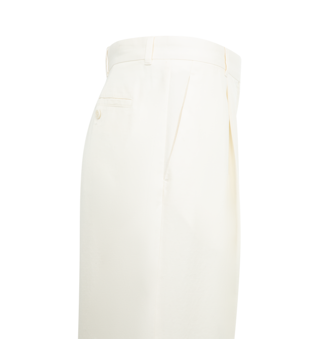 Image 3 of 3 - WHITE - THE ROW Neriah Pant featuring high-rise tailored trouser in cotton and cashmere gabardine with slightly tapered leg, pressed front creases, and slanted side pockets. 95% cotton, 5% cashmere. Lined in 65% polyester, 35% cotton. Made in Italy.