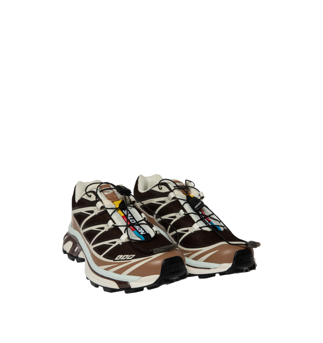 Image 2 of 5 - MULTI - Salomon Men's XT-6 Sneakers are crafted with a lightweight textile and synthetic upper and feature the brand's Agile Chassis System, Quicklace technology, and advanced cushioning for exceptional stability and comfort. Originally developed for ultra-distance trail running, these designer sneakers combine technical performance with Salomon's signature outdoor aesthetic, delivering superior support, durability, and all-terrain traction for both everyday wear and outdoor exploration. Main