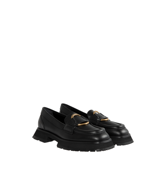 Image 2 of 4 - BLACK - MONCLER Bell Leather Loafers featuring leather upper, leather insole, micro rubber midsole and rubber tread. Sole height 3.2 cm. Upper: cow. Lining: lamb. Sole: 100% elastodiene. 
