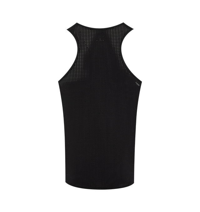 Image 2 of 3 - BLACK - SATISFY Space-O Singlet Top featuring sleeveless tank, Italian micro jersey with precision punched openings, four-way stretch, four S-Pins, stealth-reflective SATISFY logo and fully detachable care label on the outside. 73% nylon, 27% elastane.