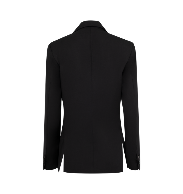 Image 2 of 2 - BLACK - HOMME GIRLS Wool Classic Blazer featuring stretch wool twill, peaked lapel, double-breasted button closure, welt pockets, padded shoulders, vents at back hem, welt pocket at interior and full satin lining. 96% wool, 4% elastane. Lining: 60% viscose, 40% acetate. Made in Italy.