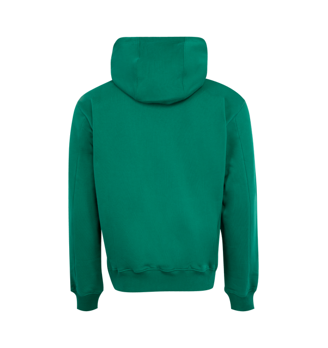 Image 2 of 2 - GREEN - CASABLANCA Montagne Hoodie featuring drawstring at hood, bonded logo graphic at chest, kangaroo pocket, rib-knit hem, side seams, and cuffs and dropped shoulders. 100% organic cotton. Made in Portugal.