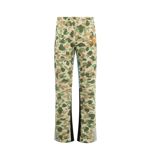 Image 1 of 3 - GREEN - GALLERY DEPT. Flare Sweatpant featuring flared leg, elastic waistband, interior drawstring, side pockets, screen-printed logo and color blocking detail. 100% cotton.