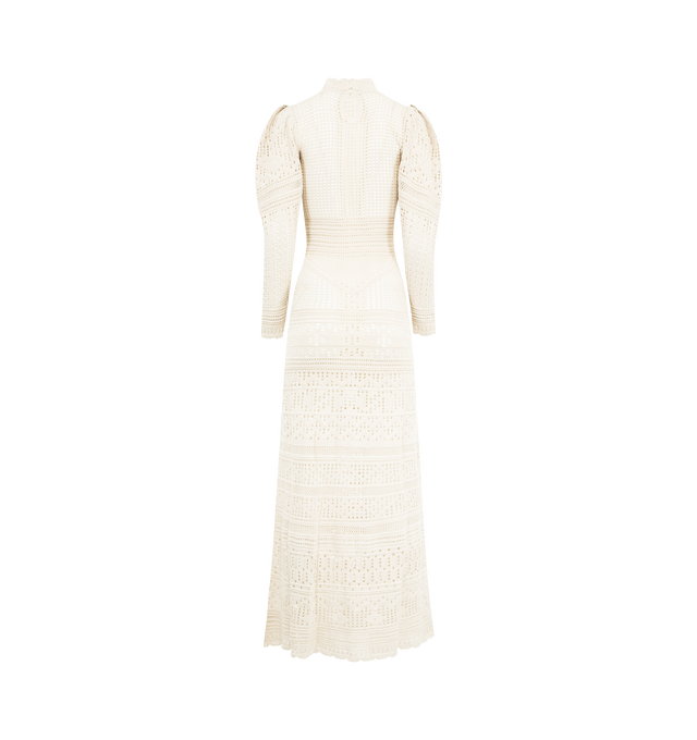 Image 2 of 2 - WHITE - ISABEL MARANT Dione Dress featuring maxi length, an open-knit construction with long sleeves, buttoned back closure and a cinched waist. 45% cotton, 30% viscose, 25% paper.