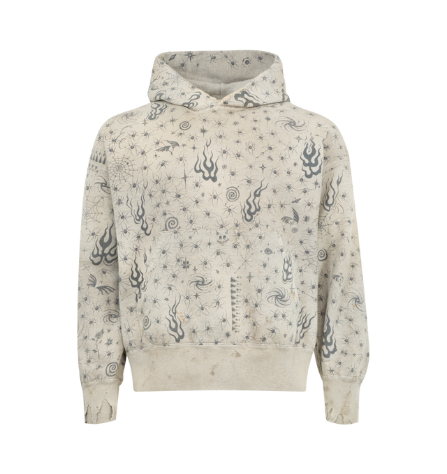Image 1 of 2 - NEUTRAL - SAINT MICHAEL x Dr Woo Graffiti Hoodie featuring print throughout, ribbed hem and cuffs, fixed hood and kangaroo pocket. 100% cotton.