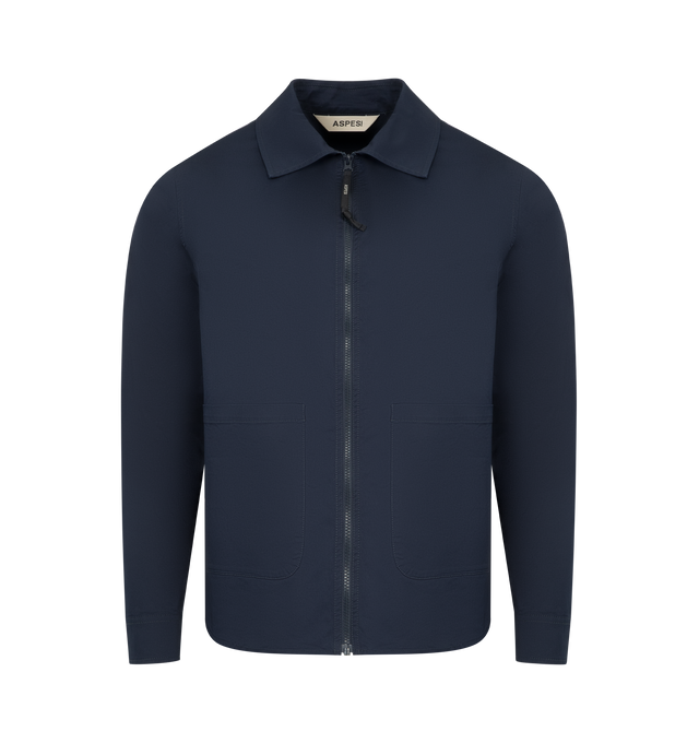 Image 1 of 2 - NAVY - ASPESI Zip Jacket featuring classic collar, zip front closure, two front patch pockets and button cuffs.