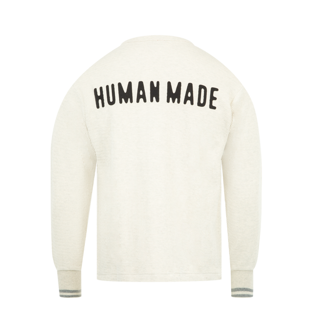 Image 2 of 2 - WHITE - HUMAN MADE Thermal T-Shirt featuring crewneck, ribbed trims, printed branding and stripe cuffs.