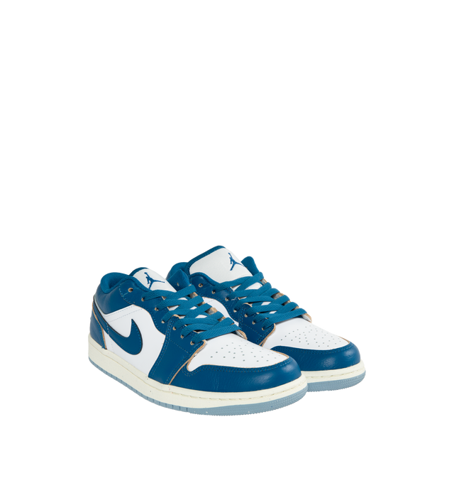 Image 2 of 5 - BLUE - AIR JORDAN 1 low-top lace-up sneakers crafted from leather and textiles in the upper for durability and structure and Nike Air-Sole unit for lightweight cushioning. Rubber in the outsole gives you traction on a variety of surfaces. Features stitched-down Swoosh logo and Jumpman Air design on tongue. 