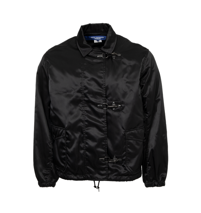 Image 1 of 3 - BLACK - JUNYA WATANABE Nylon Twill Jacket featuring toggle latch closure, flap patch pockets, drawstring at hem, collar and elastic cuffs. Nylon.  