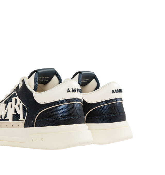 Image 3 of 5 - NAVY - AMIRI Classic Low Sneakers featuring low-to, perforated detailing throughout, logo bonded at padded tongue, padded collar, logo appliqu at sides, logo bonded at heel counter, mesh lining and treaded rubber sole. Upper: leather. Sole: rubber.