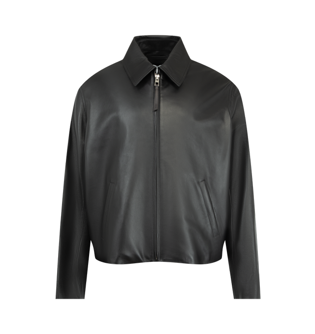 Image 1 of 3 - BLACK - LOEWE Zip-up Jacket in lightweight nappa lambskin featuring regular fit, regular length, classic collar, zip front fastening, front snap welt pockets, side waist tab detail, fully lined and double L debossed leather patch placed at the back. Nappa. Made in Spain.