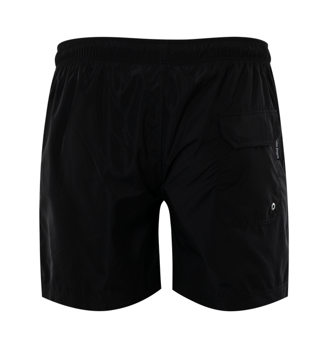 Image 2 of 3 - BLACK - PALM ANGELS PA City Swimshorts featuring elastic and drawstring waistband, back pocket with flap and logo printed on front. 100% polyester. 