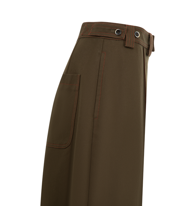 Image 3 of 3 - BROWN - CHRISTOPHER JOHN ROGERS Wide Leg Tab Trouser featuring adjustable tabs at waist, exposed zip closure, wide leg and back patch pockets.