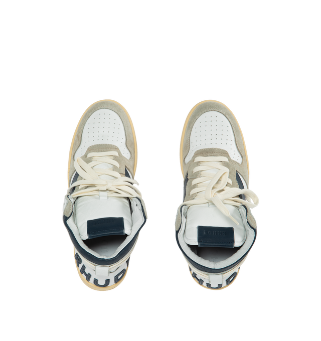 Image 5 of 5 - WHITE - RHUDE Rhecess High-Top Sneakers featuring color block, distressed suede-trim and lace-up. 