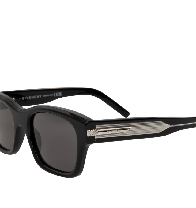 Image 3 of 3 - BLACK - GIVENCHY GV One Acetate and Nylon Rectangle Sunglasses featuring a logo signature on the lock detail of the functional temple hinges, solid-colored lenses, saddle nose bridge, tapered arms and curved temple tips. Acetate/nylon. 100% UVA/UVB protection. Made in Italy.