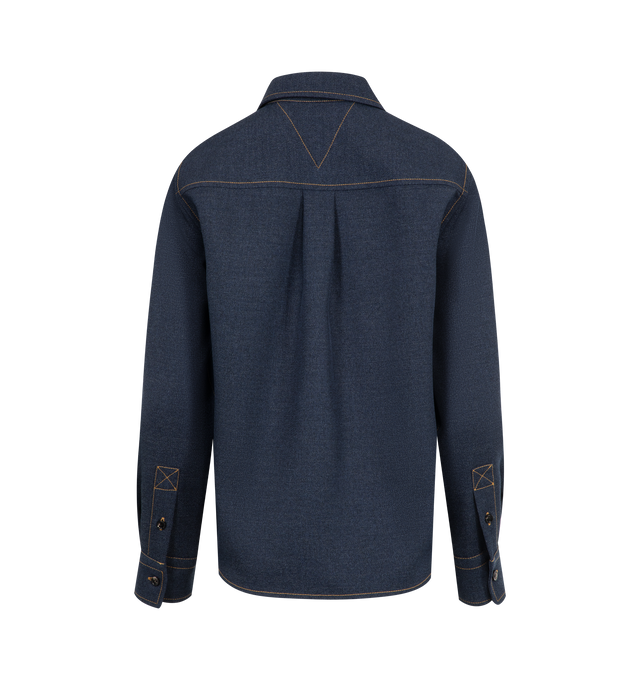 Image 2 of 2 - NAVY - Bottega Veneta Shirt in melange wool drill featuring an indigo denim effect with button closure and regular fit. Made in Italy. 100% Wool.
